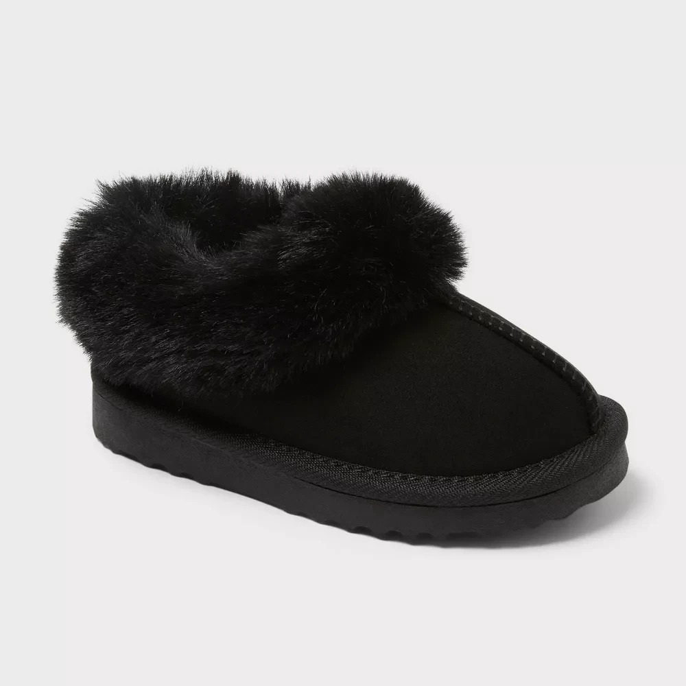 Cat & Jack Piper Faux Fur Scuff Slippers Black Stars 5T –‎ New With Tags